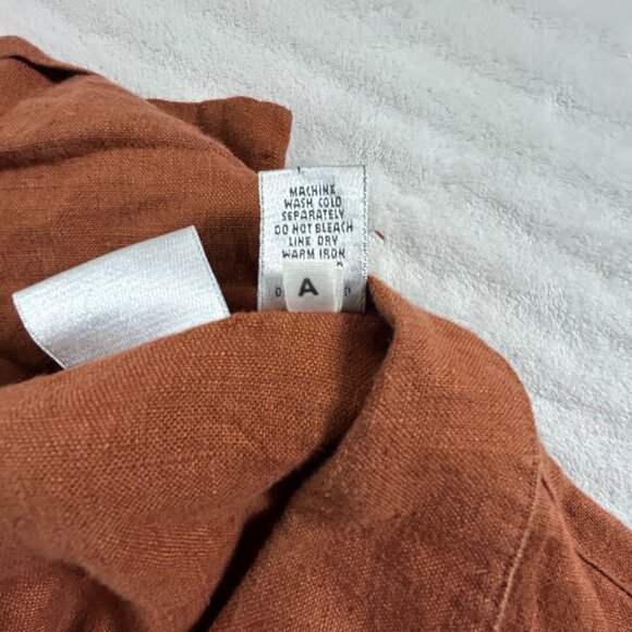 Chico's Womens Rust Orange Linen Short Sleeve Button-Up Shirt Top Size 1 Casual - Picture 4 of 8